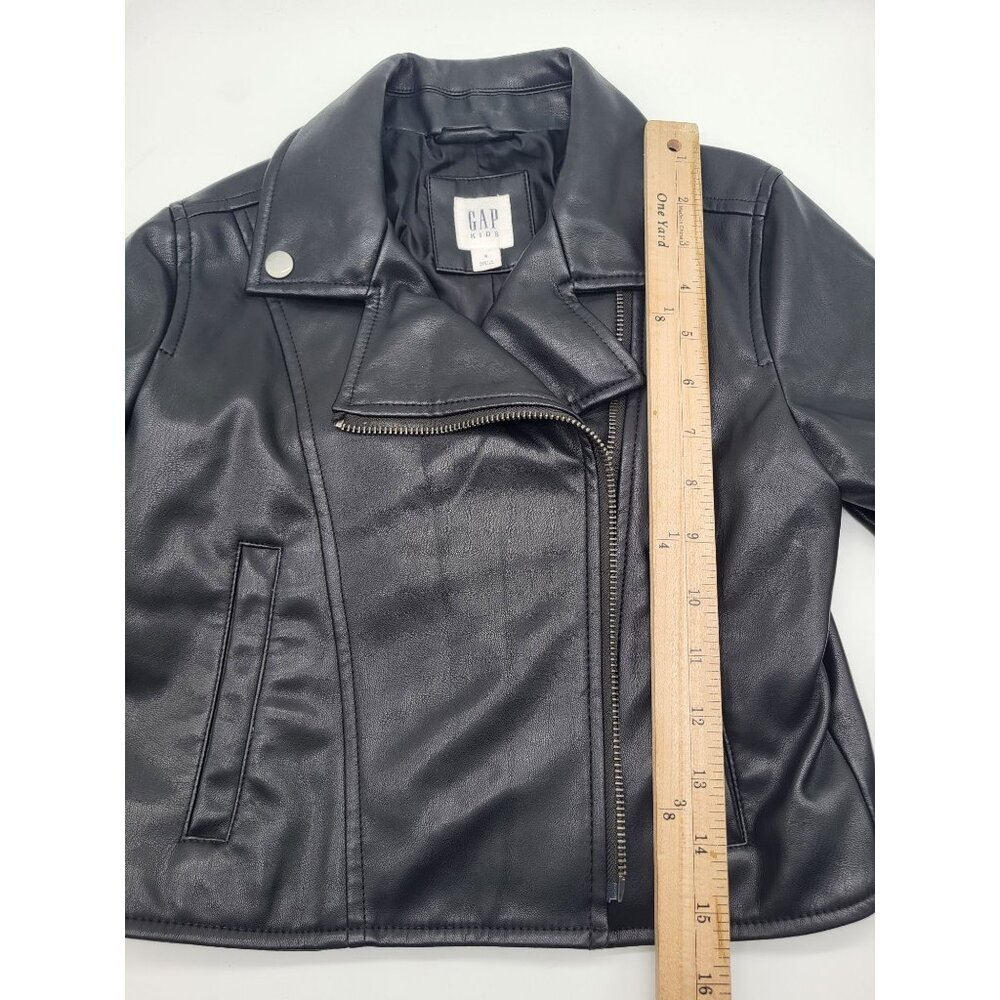 Gap Kids SZ S (6/7) Faux Leather Moto Jacket Biker Black Classic Rock - Picture 10 of 10